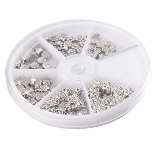 Perles Tibétaines En Argent Brillant, Accessoires De Bijoux Faits À La Main, Perles Rétro En Alliage D'argent Tibétain En Forme De Fleur, 4.5 7mm