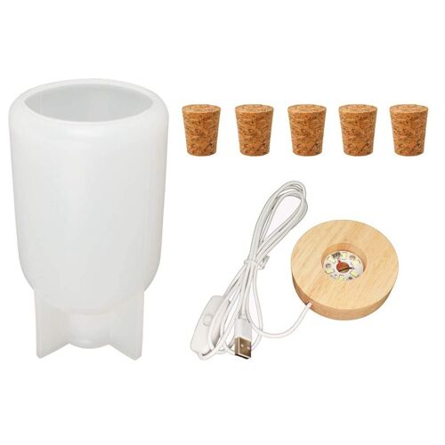 Moule D'ombre De Lampe, Moule En Silicone En Forme De Bouteille Avec Base Légère En Bois Et Bouchons En Bois Pour Le Moulage De Décor De Spécimen De Fleur