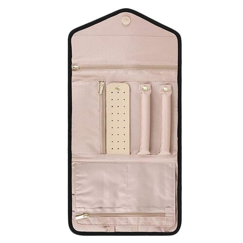 Voyage Bijoux Organisateur Rouleau Pliable Étui À Bijoux Pour Voyage Bagues, Colliers, Bracelets, Boucles D'oreilles, Noir