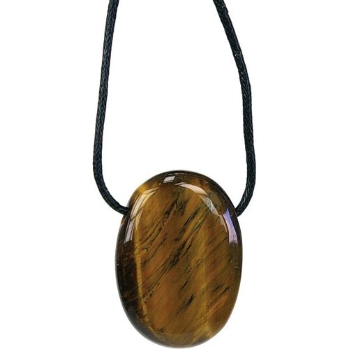 Pendentif Oeil De Tigre Pierre Ovale Percée