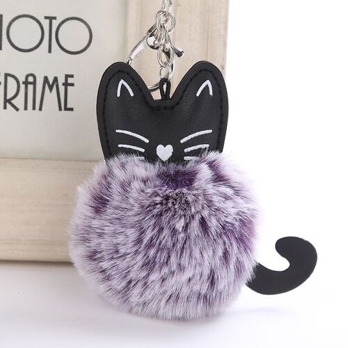 Porte Clés Pompon En Fourrure De Lapin Et Chat, Pendentif De Sac En Cuir Pour Femmes, Porte Clé De Voiture En Peluche, Bijoux Bibelot