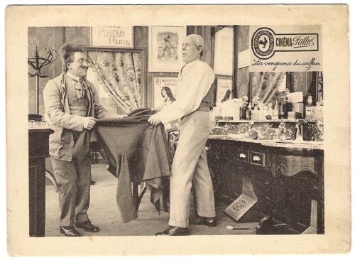 La Vengeance Du Coiffeur * Film Muet Cinéma Pathé Frères 1909 * Scagl * 1 Photo De Cinéma Héliogravure Sur Papier Cartoline N&b Originale De Cinéma * Affiche 13.5x18 Cm * Louise Willy, Prince -