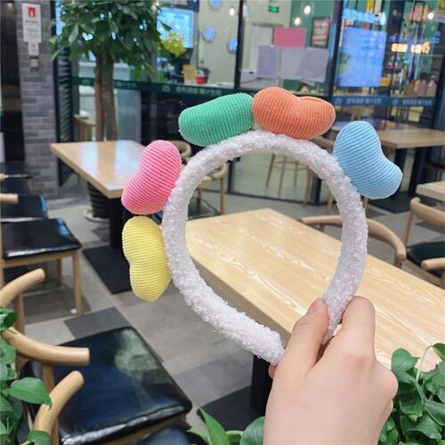 Bandeaux Colorés En Forme De Coeur Pour Femmes, Accessoires De Cheveux, En Peluche, Simples Et Mignons, Accessoires Décoratifs