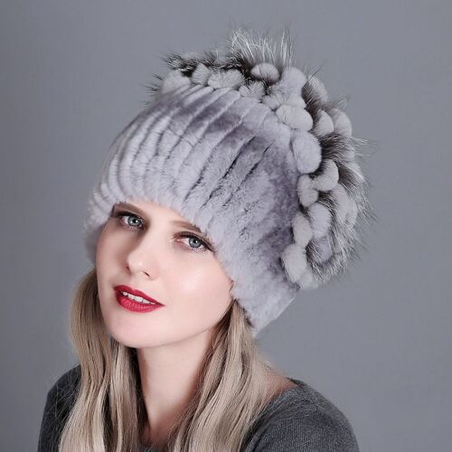 Bonnets En Fourrure À Rayures Pour Filles | Bonnets Épais, Chapeau En Vrai Lapin Tricoté En Fourrure De Renard, Mode Hiver Automne