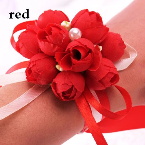 Bracelet de Corsage de Rose artificielle en soie, fleur de main de demoiselle d'honneur avec ruban, accessoires de fête de mariage