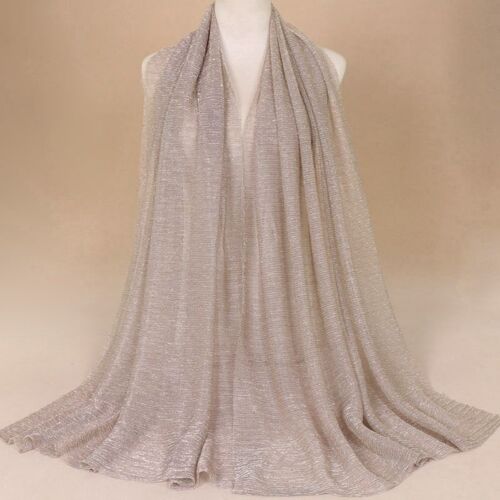 Écharpe Plissée Scintillante De Luxe Pour Femmes, Châle Hijab Musulman, Couleur Unie, Plissée, Élastique, Long