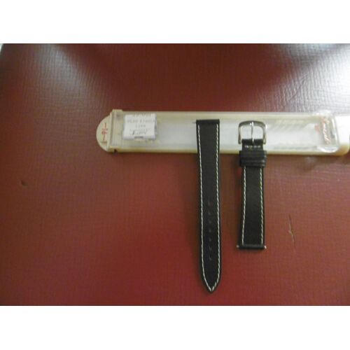 Bracelet De Rechange Pour Montre 16mm Cuir Noir Couture Blanche Boucle Chromé F.B. Leconte 5690501