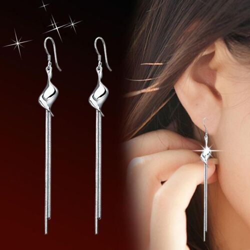 Boucles D'oreilles À Pompon Torsadé Couleur Argent Pour Femmes, Accessoires De Bijoux Élégants, Pendentif Longue, Cadeau