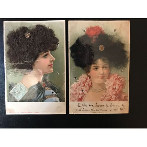 Lot De 2 Cartes Postales Anciennes Fantaisie : Cpa Dites À Cheveux (Véritables) - Editées En Autriche - Une A Circulé En 1904