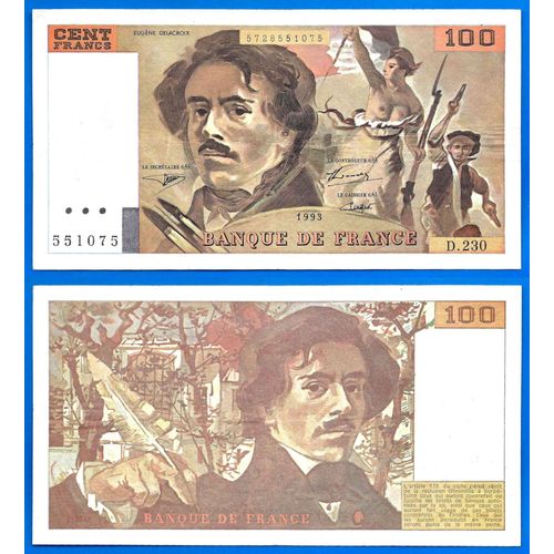 France 100 Francs 1993 Delacroix Billet Franc Frs Frc Frcs