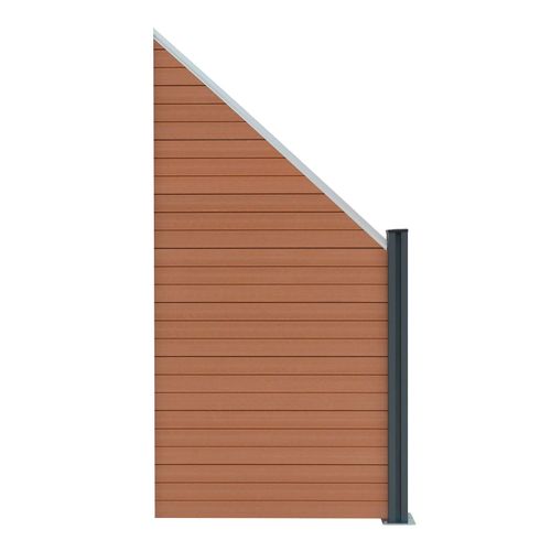 Kit Clôture Panneaux D'Extrémité Incliné En Bois Composite Brun 105 H X 95 Cm L, Poteaux En Aluminium Lames À Emboîter Texture Bois Reversible Pvc Brise-Vue Extérieur Jardin Mur D'Intimité