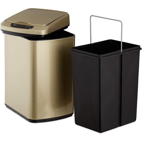 Poubelle Couvercle Automatique Avec Récipient Sceau 12 Litres Doré Helloshop26 13_0002336_3