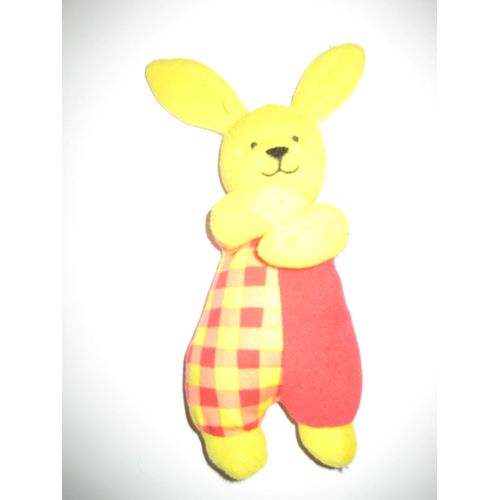 Doudou Hochet Lapin Jaune Rouge Berchet 18 Cm