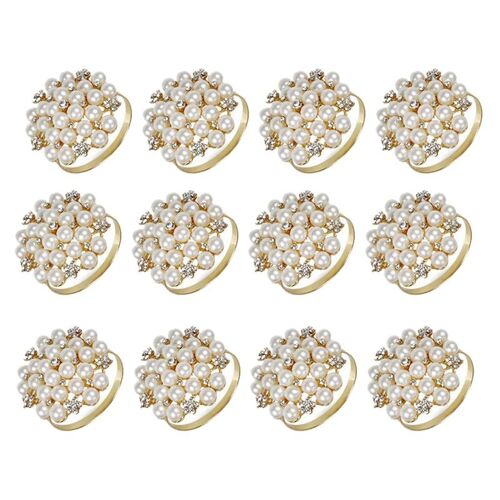 Paquet De 12 Anneaux De Serviette En Perles, Boucles De Porte Serviette En Alliage Délicat, Décor De Table Parfait Pour Thanksgiving, Noël, Mariée 9109-May14A22553