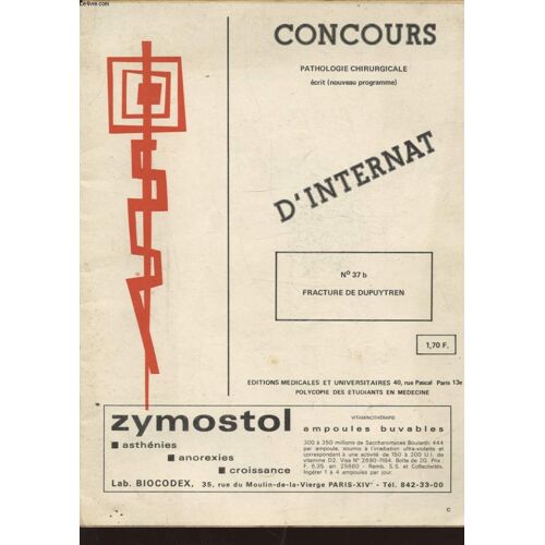 Concours Pathologie Chirurgicale D Internat N°37 B Fracture De Dupuytren