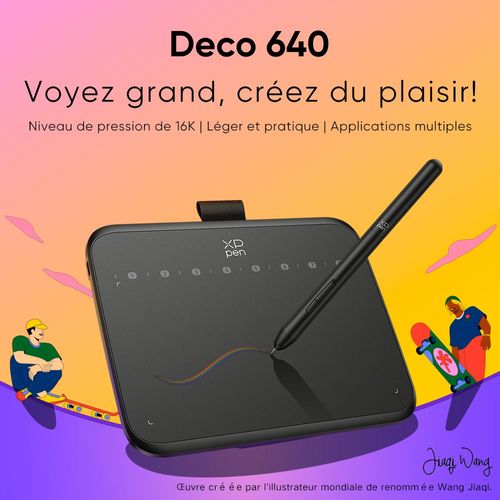 XP-Pen DECO640 Tablette Graphique 4.8x2.7 Pouces Ultra Fine à Stylet Passif sans Batterie 16384 Niveaux