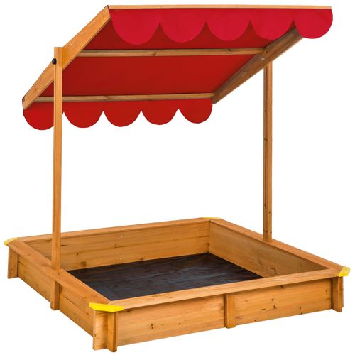 Bac À Sable De Jardin Enfant En Bois Avec 1 Toit Et 1 Bâche 120x120x120cm - Rouge