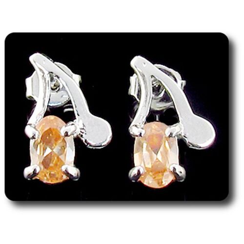 Boucles D'oreille Saphir Orange 2x7 Mm Plaqué Or Blanc 18 K.