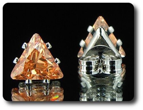 Boucles D'oreille Saphir Orange 2x6 Mm Plaqué Or Blanc 18 K.