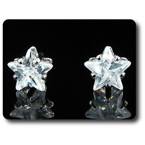 Boucles D'oreille Diamant Cz 2x6 Mm Plaqué Or Blanc 18 K.