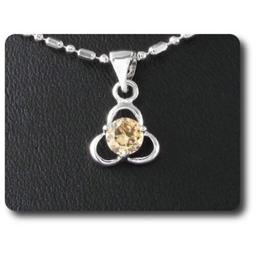 Pendentif Saphir Orange 4 Mm Plaqué Or Blanc 18 K.