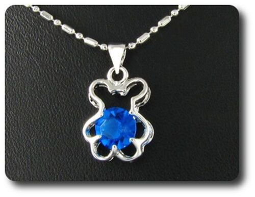Pendentif Saphir Bleu 7 Mm Plaqué Or Blanc 18 K.
