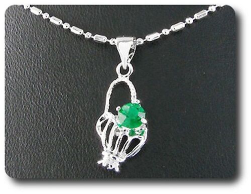 Pendentif Emeraude 5 Mm Plaqué Or Blanc 18 K.