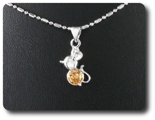 Pendentif Saphir Orange 6 Mm Plaqué Or Blanc 18 K.