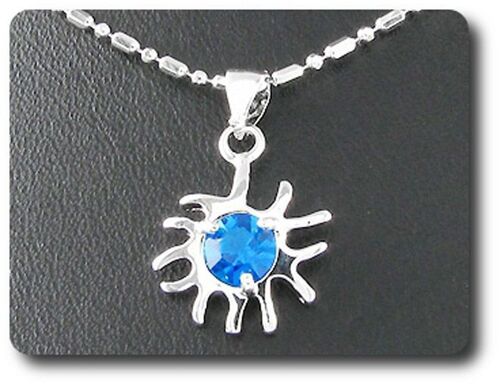 Pendentif Saphir Bleu 6 Mm Plaqué Or Blanc 18 K.