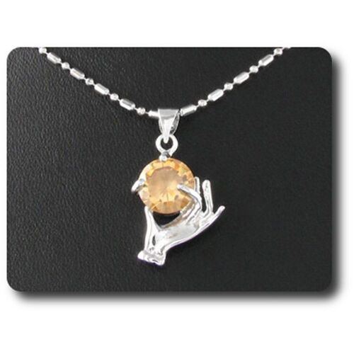 Pendentif Saphir Orange 9 Mm Plaqué Or Blanc 18 K.