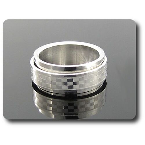 Bague Homme Motif Carres Acier Avec Anneau Rotatif.