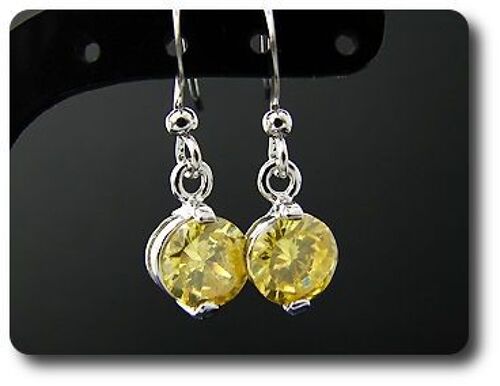 Boucles D'oreille Topaze Jaune 2x7 Mm Plaqué Or Blanc 18 K.