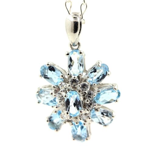 Pendentif Topaze Bleu Argent 925 + Chaine En Argent 925.