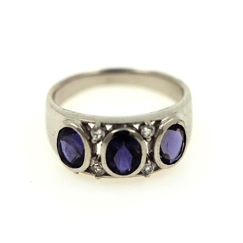 Bague Iolite & Topaze Blanche Argent 925.