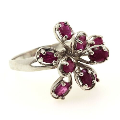 Bague Rubis Argent 925 + Plaqué Or Blanc 14 K.