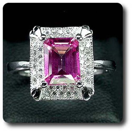 Bague Topaze Rose Argent 925 + Plaqué Or Blanc 14 K.