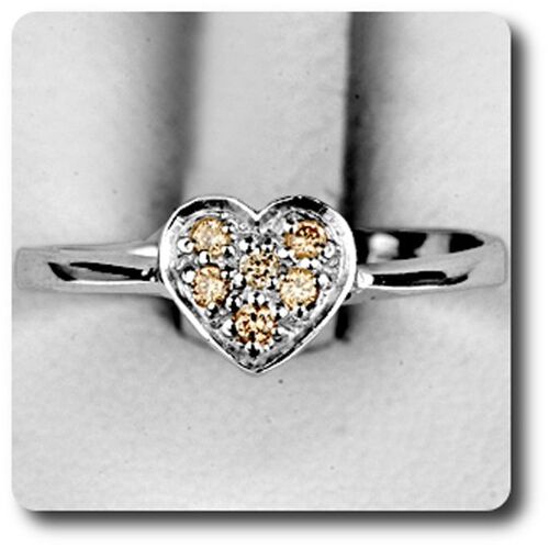 Bague Diamant Champagne Argent 925 + Plaqué Or Blanc 14 K.