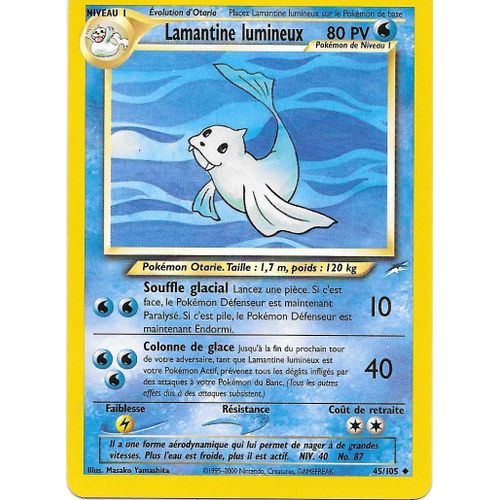 Carte Pokemon - Lamantine Lumineux 45/105 80 Pv - Neo Destiny (Vf)