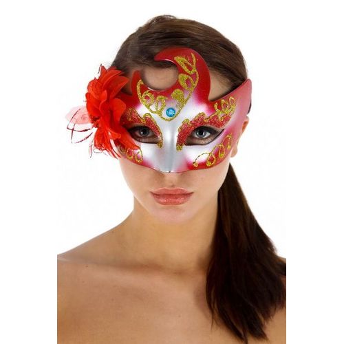 Masque Vénitien Faust, Rouge. Pour Soirées Et Fêtes.