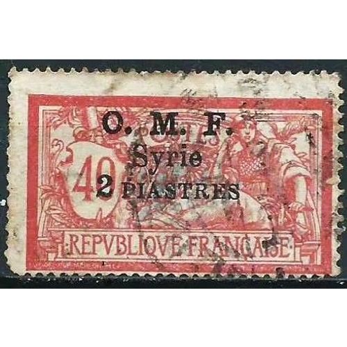 Syrie, Occupation Militaire Française 1920 / 22, Bel Exemplaire Yvert 63, Type Merson 40c. Rouge Et Bleu Surchargé "O.M.F. Syrie 2 Piastres", Oblitéré, Be, 1 Coin Rogné - Petit Prix.