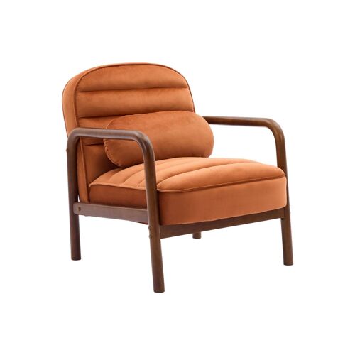 Fauteuil bois hévéa teinté noyer velours terracotta isweeek
