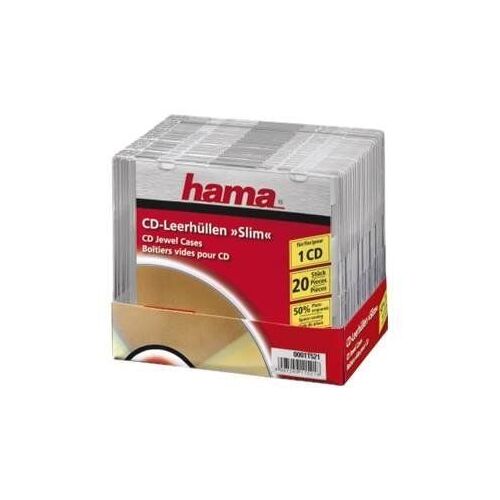 Hama CD-ROM Slim Box - Boîtier plastique mince pour stockage CD - capacité : 1 CD - transparent (pack de 20)