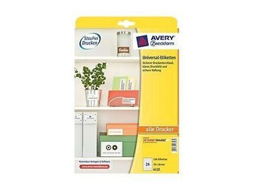 Avery Zweckform Universal - Blanc - 70 x 36 mm 240 étiquette(s) (10 feuille(s) x 24 étiquettes