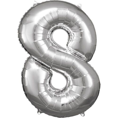 BALLON ALUMINIUM CHIFFRE 8 83CM ARGENT