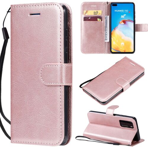 Coque Pour Huawei P40 Pro,Portefeuille Etui Housse En Cuir Protection Avec Porte Cartes,Antichoc Etui A Rabat Pochette Pour Huawei P40 Pro,Rose