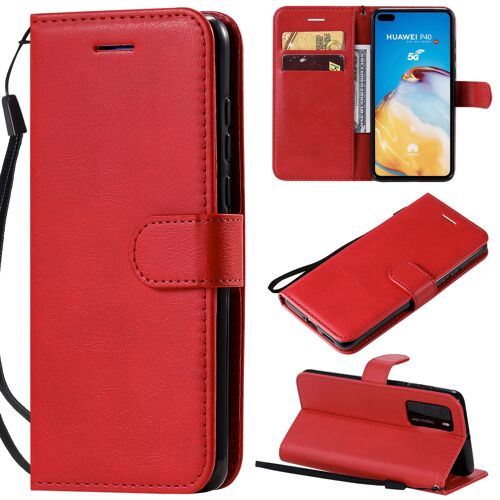 Coque Pour Huawei P40,Portefeuille Etui Housse En Cuir Protection Avec Porte Cartes,Antichoc Etui A Rabat Pochette Pour Huawei P40,Rouge