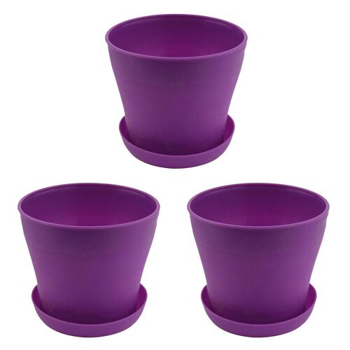 3X Plastic Plant Flower Pot Planter with Saucer Tray Round Gloss Home Garden Decor, Purple Upper ,1