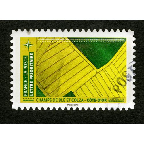 Timbre Oblitéré Champs De Blé Et Colza, Côte D'or, France, La Poste, Lettre Prioritaire