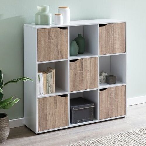 Etagère 5 Portes 89x29x91 Cm Décor Chêne Et Blanc