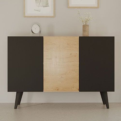 Buffet 3 Portes 120x39,9x95,5 Cm Noir Et Chêne - Cisko